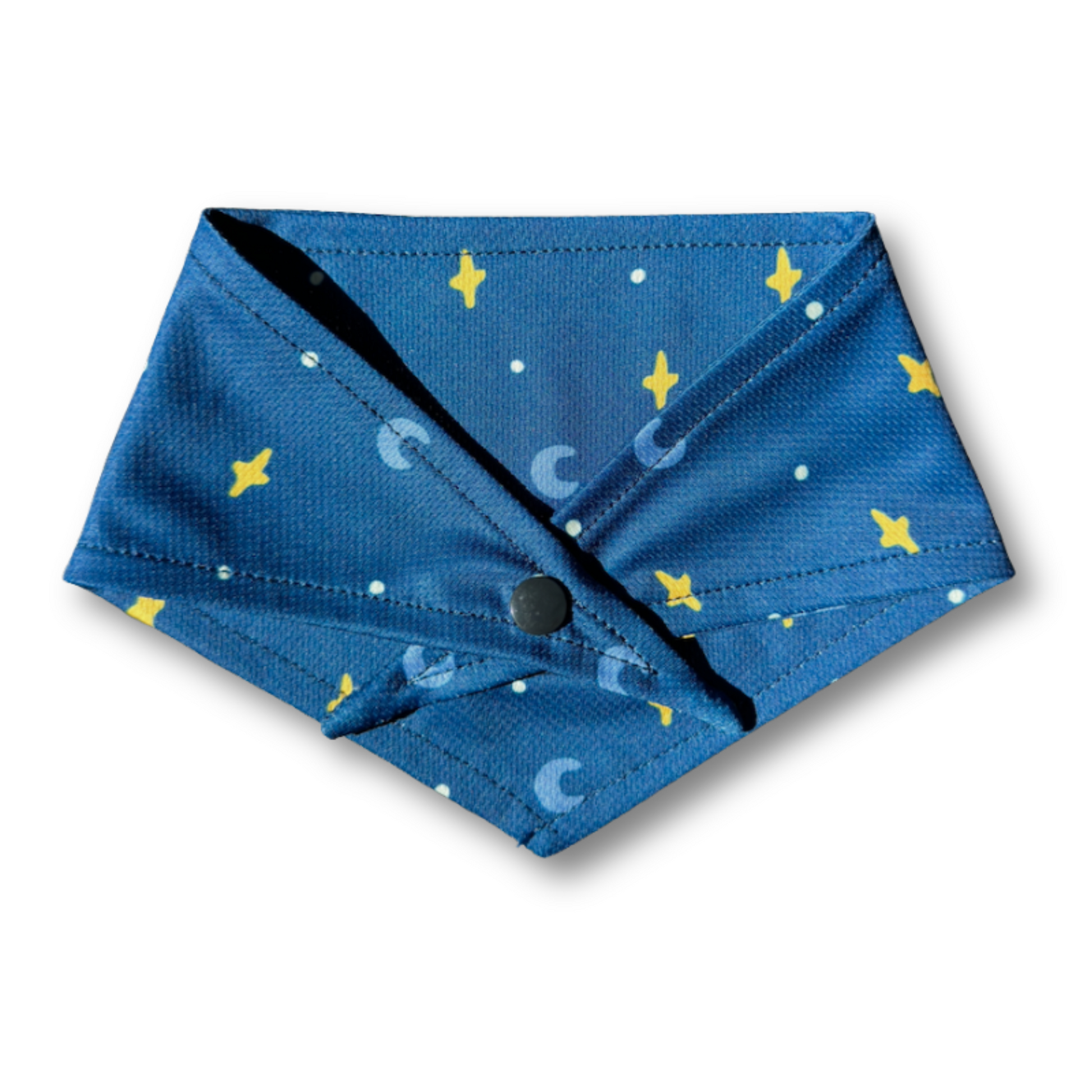 A celestial-themed dog bandana featuring a beautiful moon and star design, perfect for stargazing pups and dreamers. Designed for comfort and versatility, it can be tied, buttoned, or both for a secure and adjustable fit. Ideal for evening walks, cozy nights, or adding a cosmic touch to your pup’s style.