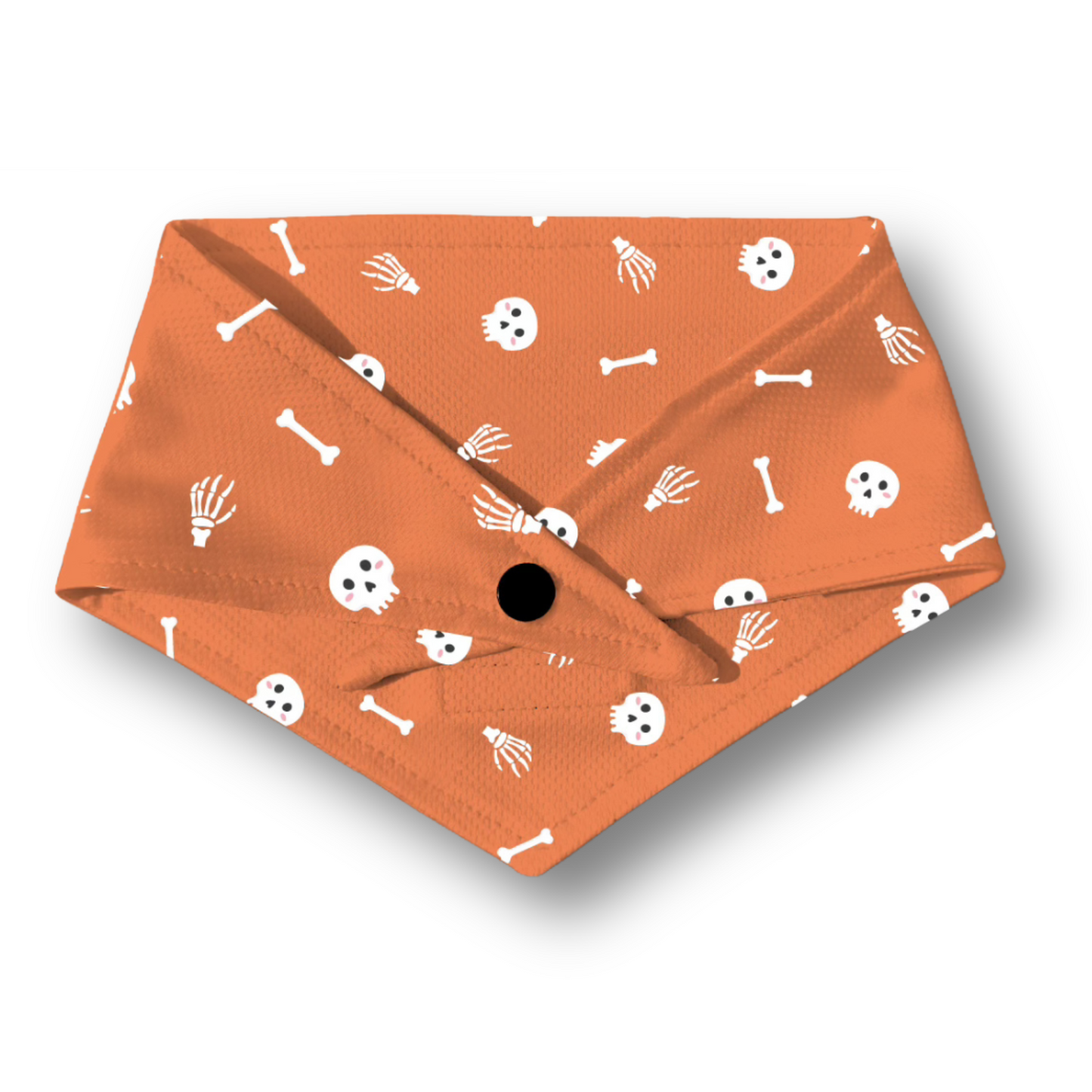 Orange dog bandana with Halloween-themed pattern on a white background
