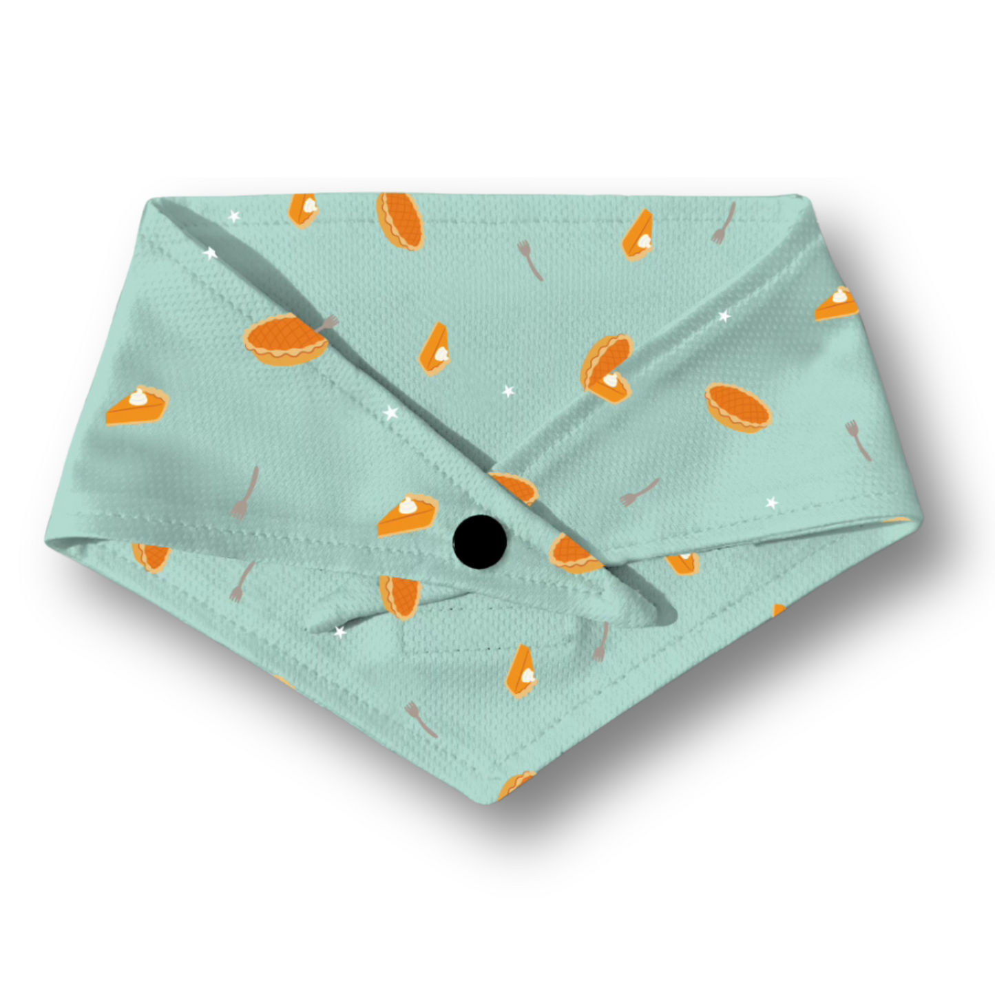Light blue dog bandana with orange pie pattern on a white background